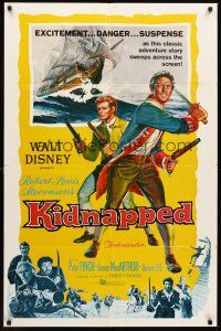 3s392 KIDNAPPED 1sh '60 Walt Disney, art of swashbucklers Peter Finch & James MacArthur!