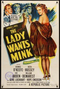3s410 LADY WANTS MINK 1sh '52 art of Dennis O'Keefe, Ruth Hussey, Eve Arden & Mabel the Mink!