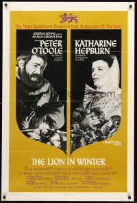 3s428 LION IN WINTER style B 1sh '68 Katharine Hepburn as Eleanor, Peter O'Toole as Henry II!
