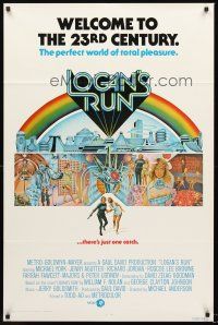 3s444 LOGAN'S RUN int'l 1sh '76 art of Michael York & Jenny Agutter running away by Charles Moll!