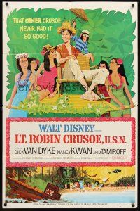 3s453 LT. ROBIN CRUSOE, U.S.N. 1sh R74 Disney, cool art of Dick Van Dyke chased by island babes!