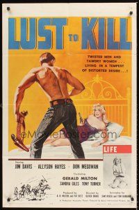 3s455 LUST TO KILL 1sh '59 great Bob Toller art of sexy bad girl pulling a gun on cowboy!