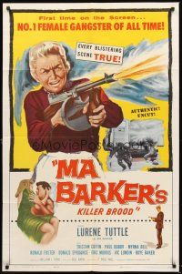 3s458 MA BARKER'S KILLER BROOD 1sh '59 great artwork of the no. 1 female gangster of all time!