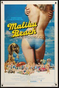 3s469 MALIBU BEACH 1sh '78 great image of sexy topless girl in bikini on famed California beach!