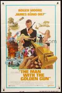 3s472 MAN WITH THE GOLDEN GUN 1sh '74 art of Roger Moore as James Bond by Robert McGinnis!