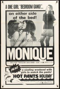 3s507 MONIQUE/HOT PANTS HOLIDAY 1sh '70s lesbian sexploitation double-bill!