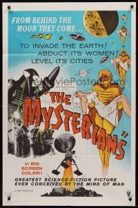 3s521 MYSTERIANS RKO 1sh '59 Ishiro Honda, they're abducting Earth's women & leveling its cities!