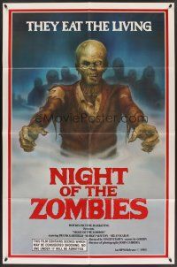 3s544 NIGHT OF THE ZOMBIES 1sh '84 the creeping dead devour the living flesh, cool Thompson art!