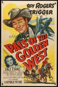 3s583 PALS OF THE GOLDEN WEST 1sh '51 great artwork of Roy Rogers, Trigger, Dale Evans!