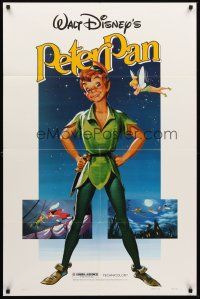 3s593 PETER PAN 1sh R82 Walt Disney animated cartoon fantasy classic, great full-length art!