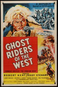 3s595 PHANTOM RIDER 1sh R54 Republic serial, Native American w/gun, Ghost Riders of the West!