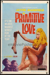 3s623 PRIMITIVE LOVE 1sh '64 sexiest Jayne Mansfield stripping in front of shocked bellhops!