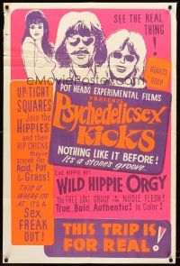 3s630 PSYCHEDELIC SEX KICKS 1sh '60s sex & drugs, wild images, up-tight squares join hippies!