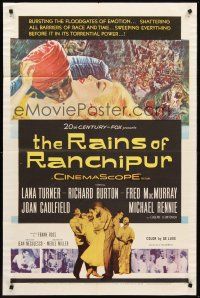 3s640 RAINS OF RANCHIPUR 1sh '55 Lana Turner, Richard Burton, rains couldn't wash their sin away!
