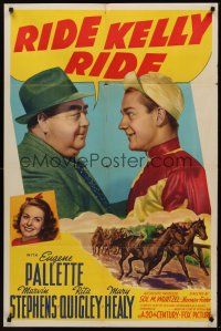 3s670 RIDE, KELLY, RIDE 1sh '41 Eugene Pallette, Rita Quigley, wonderful horse racing artwork!