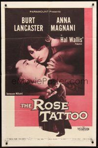 3s689 ROSE TATTOO 1sh '55 Burt Lancaster, Anna Magnani, written by Tennessee Williams!