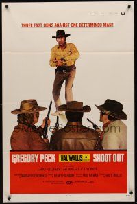 3s739 SHOOT OUT 1sh '71 great full-length image of gunfighter Gregory Peck vs. 3 fast guns!