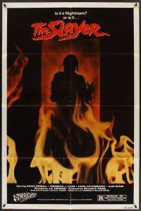 3s763 SLAYER 1sh '82 creepy silhouette in flaming doorway, this time your nightmare is real!