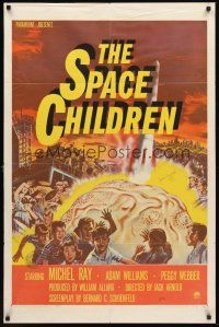 3s790 SPACE CHILDREN signed 1sh '58 by Jack Arnold, great sci-fi art of rocket & giant alien brain!