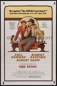 3s803 STING 1sh R77 best artwork of con men Paul Newman & Robert Redford by Richard Amsel!