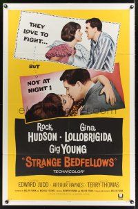 3s810 STRANGE BEDFELLOWS 1sh '65 Gina Lollobrigida & Rock Hudson love to fight, but not at night!