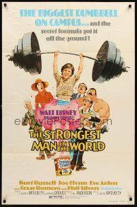 3s817 STRONGEST MAN IN THE WORLD 1sh '75 Walt Disney, art of teenage Kurt Russell & Joe Flynn!
