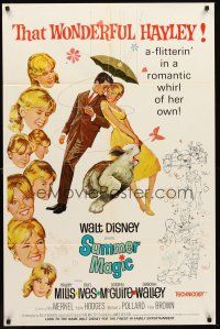3s825 SUMMER MAGIC 1sh '63 artwork of the many faces of Hayley Mills, Burl Ives, shaggy dog!