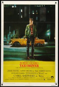 3s857 TAXI DRIVER 1sh '76 classic art of Robert De Niro by cab, directed by Martin Scorsese!