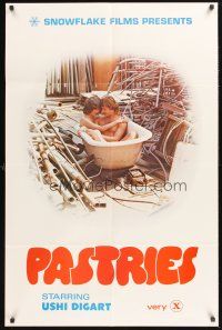 3s895 TOUCH OF SWEDEN 1sh '71 Uschi Digard in bathtub with guy in junkyard, Pastries!