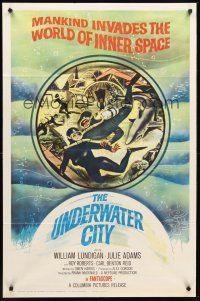3s917 UNDERWATER CITY 1sh '62 William Lundigan, the world of inner space, scuba diving sci-fi art!