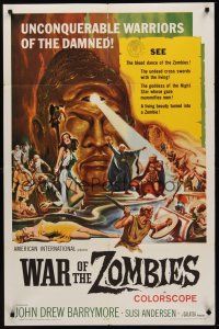3s944 WAR OF THE ZOMBIES 1sh '65 John Drew Barrymore vs unconquerable warriors of the damned!