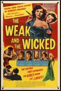 3s949 WEAK & THE WICKED 1sh '54 bad girl Diana Dors, strips bare raw facts of women in prison!