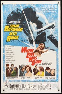 3s961 WHERE LOVE HAS GONE 1sh '64 Susan Hayward, Bette Davis, trashy Harold Robbins!