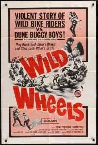 3s978 WILD WHEELS 1sh '69 teen rebels who wreck each other's wheels & steal each other's girls!