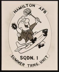 3t024 HAMILTON AIR FORCE BASE ART SKETCH 5 military art sketches '50s Mr. Magoo riding F-86D Sabre!