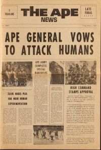3t364 BENEATH THE PLANET OF THE APES herald '70 sci-fi sequel, cool newspaper design w/articles!