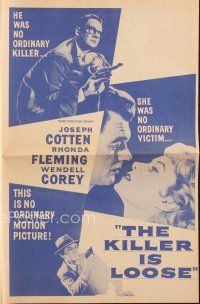 3t398 KILLER IS LOOSE herald '56 Budd Boetticher, Joseph Cotten uses wife Rhonda Fleming as bait!