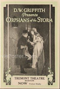 3t408 ORPHANS OF THE STORM herald '21 D.W. Griffith classic, Lillian & Dorothy Gish!