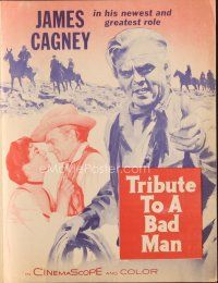 3t433 TRIBUTE TO A BAD MAN herald '56 great art of cowboy James Cagney, pretty Irene Papas!
