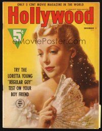 3w115 HOLLYWOOD magazine November 1938 wonderful portrait of beautiful Loretta Young!
