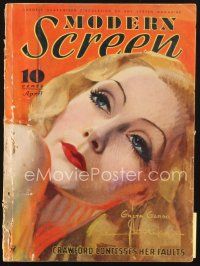 3w130 MODERN SCREEN magazine April 1934 incredible artwork of Greta Garbo by Rolf Armstrong!
