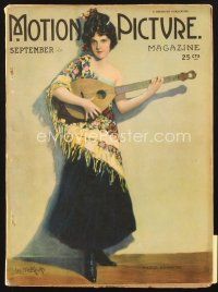 3w086 MOTION PICTURE magazine September 1920 art of Madge Kennedy strumming lute by Leo Sielke Jr!