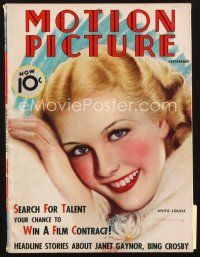 3w089 MOTION PICTURE magazine September 1936 artwork of pretty Anita Louise by Charles Sheldon!