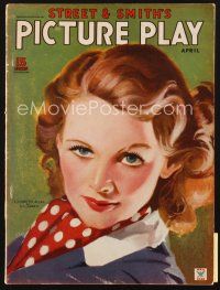 3w109 PICTURE PLAY magazine April 1935 artwork portrait of sexy Elizabeth Allan by G.E. Harris!