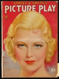 3w108 PICTURE PLAY magazine March 1935 great artwork portrait of sexy Mary Carlisle by Tchetchet!