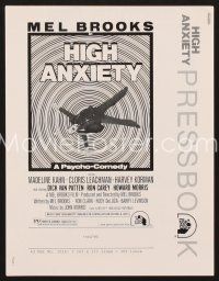 3w312 HIGH ANXIETY pressbook '77 Mel Brooks, great Vertigo spoof design, a Psycho-Comedy!