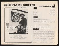 3w313 HIGH PLAINS DRIFTER pressbook '73 classic art of Clint Eastwood holding gun & whip!