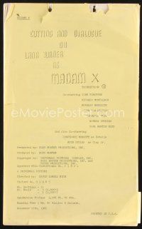3w206 MADAME X cutting & dialogue script November 12, 1965, screenplay by Jean Holloway!