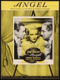 3w225 ANGEL sheet music '37 Marlene Dietrich between Herbert Marshall & Melvyn Douglas, title song!