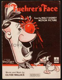 3w233 DER FUEHRER'S FACE sheet music '43 art of Donald Duck throwing tomato at Hitler's face!